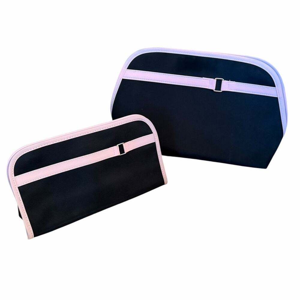 Lancome 2 Piece Makeup and Toiletry Zipper Travel Bags Case Pink Black New